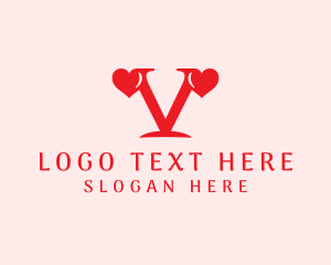 Dating Chat - Red Letter V Heart logo design