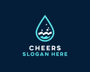 H2o - Aqua Wave Droplet logo design