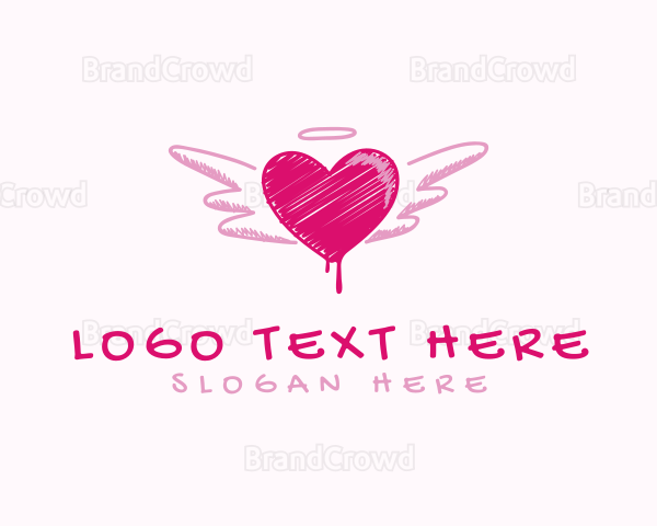 Scribble Heart Wings Logo