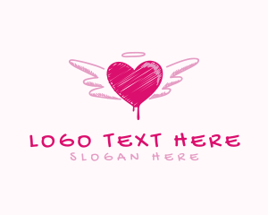 Hip Hop - Scribble Heart Wings logo design
