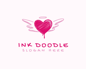 Scribble Heart Wings logo design