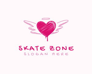 Scribble Heart Wings logo design