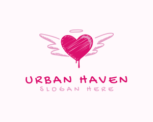 Scribble Heart Wings logo design