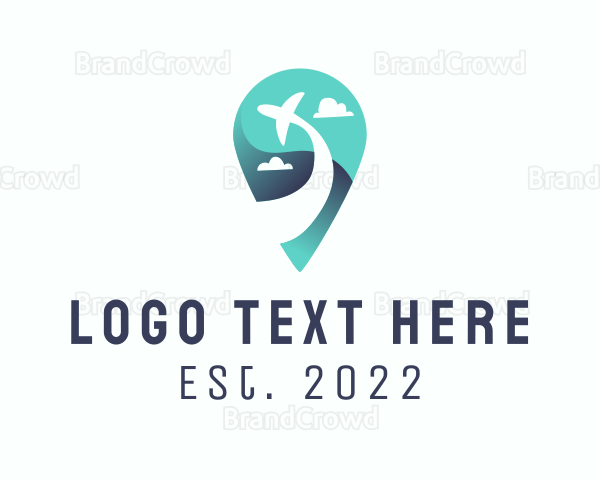 Location Pin Plane Travel Logo