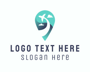 Location Pin Plane Travel Logo