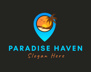 Pin Location Beach Destination logo design