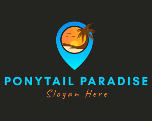 Pin Location Beach Destination logo design