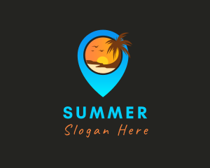 Pin Location Beach Destination logo design