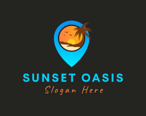 Pin Location Beach Destination logo design