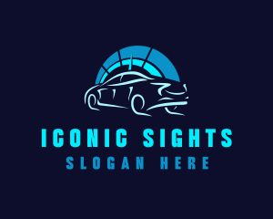 Blue Car Speedometer logo design