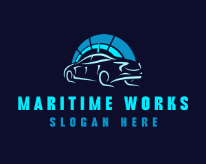 Blue Car Speedometer logo design