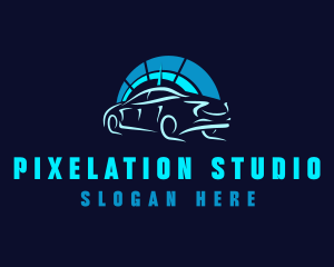 Blue Car Speedometer logo design