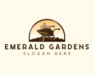 Flower Wheelbarrow Gardening logo design