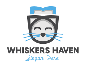 Whiskers - Book Cat Whiskers logo design