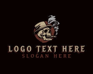 Hat - Skull Smoking Cigar logo design