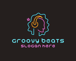 Disco - Neon Disco DJ Headphones logo design