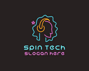 Turntable - Neon Disco DJ Headphones logo design