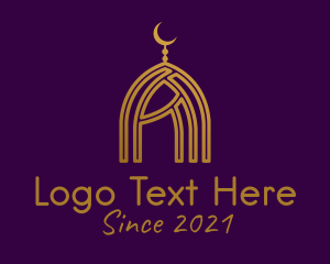 Mosque - Golden Islamic Dome logo design