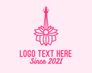 Rock And Roll - Pink Floral Guitar logo design