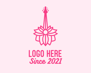 Musical Instrument - Pink Floral Guitar logo design