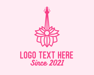 Music Instrument - Pink Floral Guitar logo design