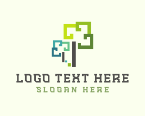 Techno - Pixelated Tree Tech logo design
