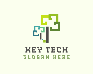 Pixelated Tree Tech logo design