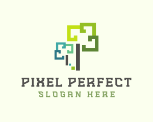 Pixelated Tree Tech logo design