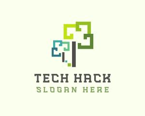 Pixelated Tree Tech logo design