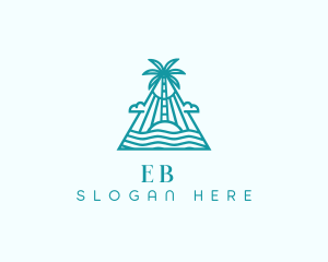 Surfing - Tropical Island Palm Tree logo design