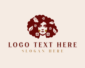 Haircut - Floral Afro Woman logo design
