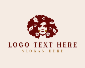 Leaf - Floral Afro Woman logo design