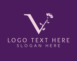 Pink - Floral Plant Letter V logo design