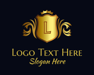 Plaza - Gold Ornate Emblem Lettermark logo design