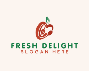 Fruit Salad - Heart Leaf Spoon & Fork logo design
