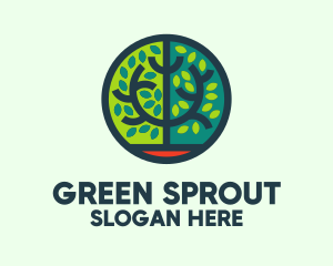 Sapling - Green Bush Circle Badge logo design