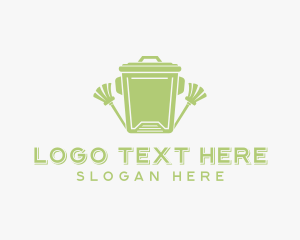 Recycling Bin - Trash Garbage Broom logo design