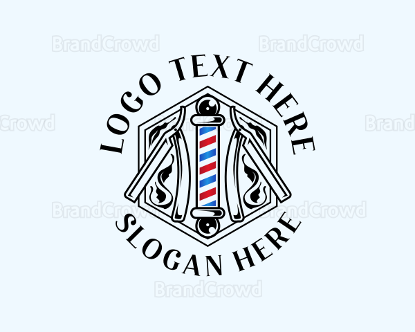 Barbershop Pole Razor Logo