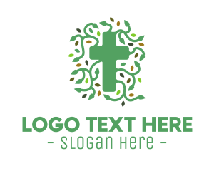 Blue God - Green Vine Christian Cross logo design