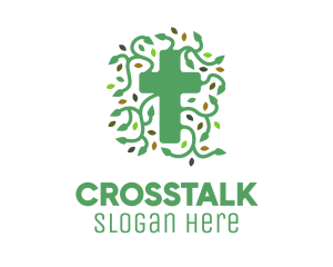 Green Vine Christian Cross Logo