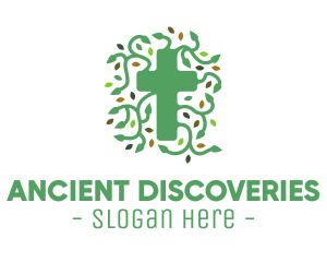 Green Vine Christian Cross logo design