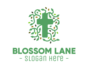 Green Vine Christian Cross logo design