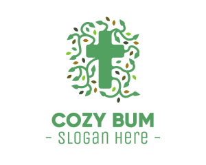 Green Vine Christian Cross logo design