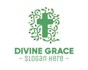Jesus - Green Vine Christian Cross logo design
