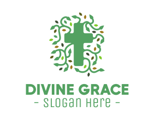 Christ - Green Vine Christian Cross logo design