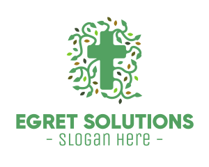 Green Vine Christian Cross logo design