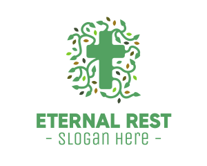 Funeral - Green Vine Christian Cross logo design