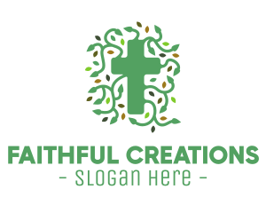 Faith - Green Vine Christian Cross logo design