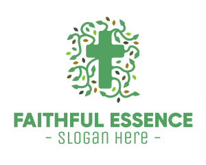 Faith - Green Vine Christian Cross logo design