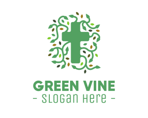 Green Vine Christian Cross logo design